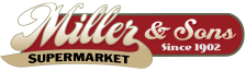 A theme logo of Miller and Sons Supermarket