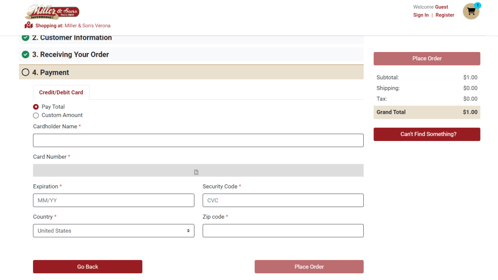 Enter Credit Card information
